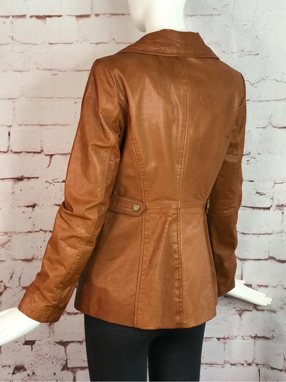 ANDREW MARC XS Caramel Brown British Cafe Racer Leather Moto Jacket Size XS - Picture 16 of 16